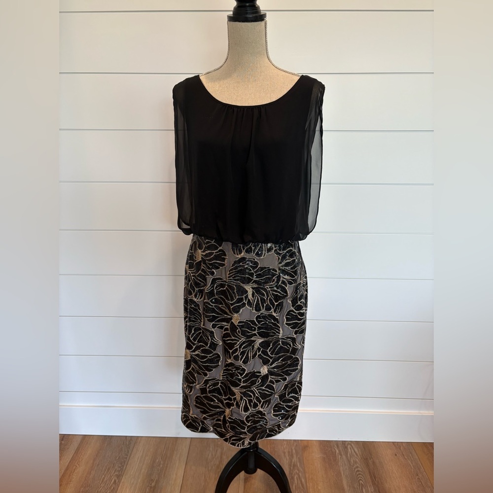 Calvin Klein’s Black Floral Midi Length Sheath/A-Line Cocktail Dress Size 10